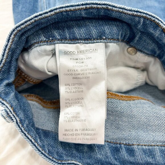 Good American Good Curve Straight Jeans Blue High Rise Raw Hem Size 18 EUC - Picture 4 of 7
